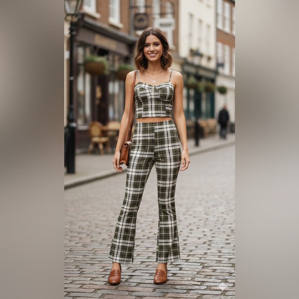Nwt Nobo plaid tank top and pants 2 piece outfit set size   XXL  green 99**